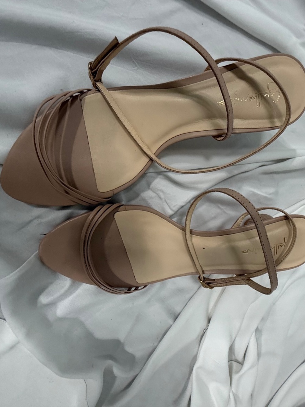 Guilhermina unique heel detail sandal.  Beige color.  Size 9